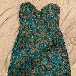 Teal sequin strapless cocktail dress size 8